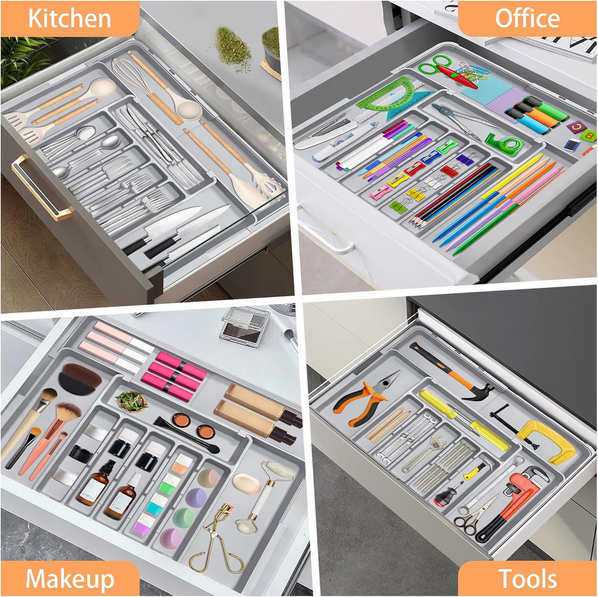 Silverware Organizer Expandable Kitchen Utensil Drawer Organizer Large BPA Free Adjustable Cutlery Silverware Tray for Spoons Forks Knives Storage Divider for Kitchen Flatware 6-9 Slots Black