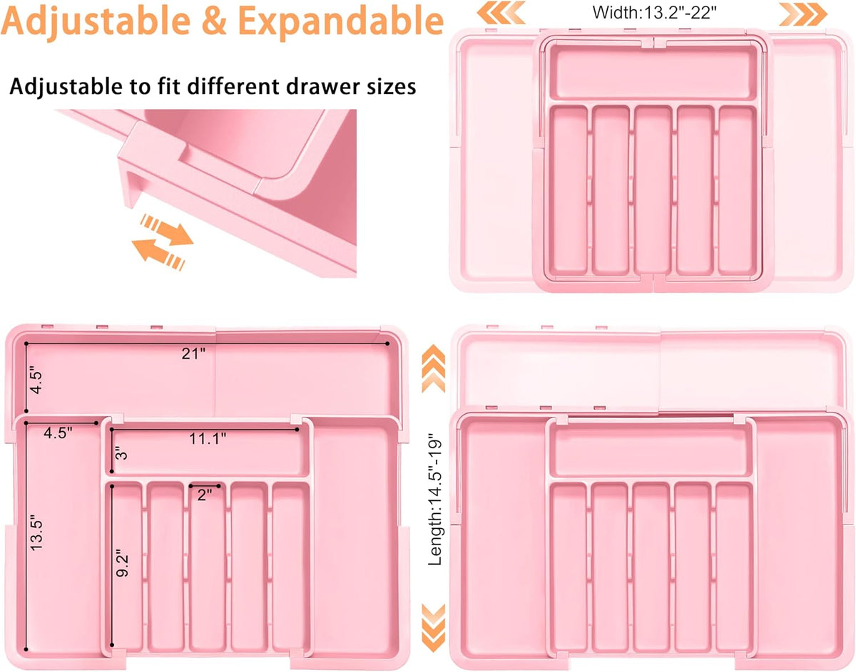 Silverware Organizer Expandable Kitchen Utensil Drawer Organizer Large BPA Free Adjustable Cutlery Silverware Tray for Spoons Forks Knives Storage Divider for Kitchen Flatware 6-9 Slots Black