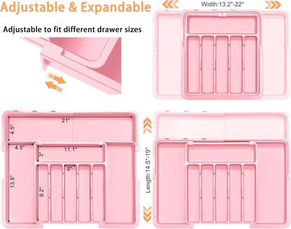 Silverware Organizer Expandable Kitchen Utensil Drawer Organizer Large BPA Free Adjustable Cutlery Silverware Tray for Spoons Forks Knives Storage Divider for Kitchen Flatware 6-9 Slots Black