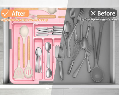 Silverware Organizer Expandable Kitchen Utensil Drawer Organizer Large BPA Free Adjustable Cutlery Silverware Tray for Spoons Forks Knives Storage Divider for Kitchen Flatware 6-9 Slots Black