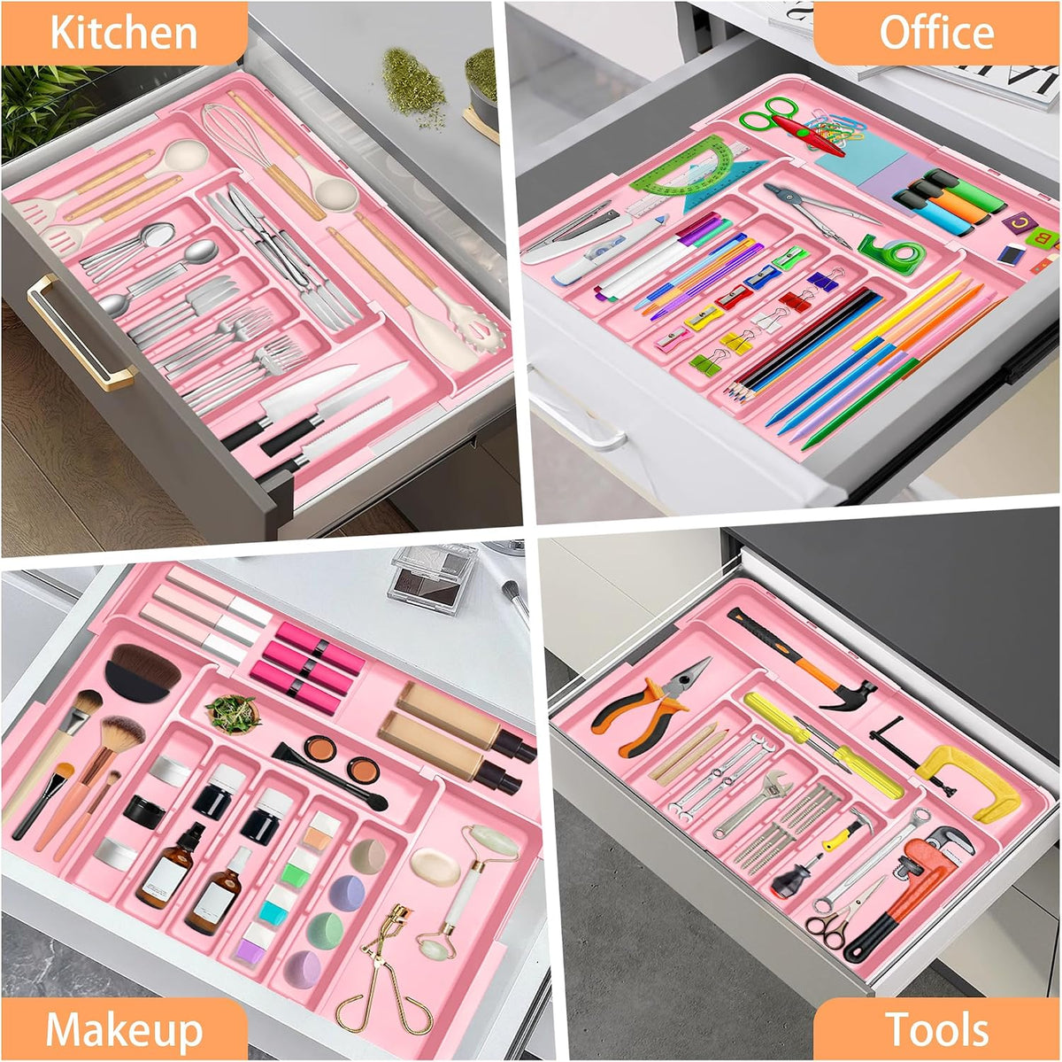 Silverware Organizer Expandable Kitchen Utensil Drawer Organizer Large BPA Free Adjustable Cutlery Silverware Tray for Spoons Forks Knives Storage Divider for Kitchen Flatware 6-9 Slots Black