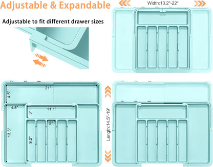 Silverware Organizer Expandable Kitchen Utensil Drawer Organizer Large BPA Free Adjustable Cutlery Silverware Tray for Spoons Forks Knives Storage Divider for Kitchen Flatware 6-9 Slots Black