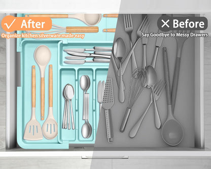 Silverware Organizer Expandable Kitchen Utensil Drawer Organizer Large BPA Free Adjustable Cutlery Silverware Tray for Spoons Forks Knives Storage Divider for Kitchen Flatware 6-9 Slots Black