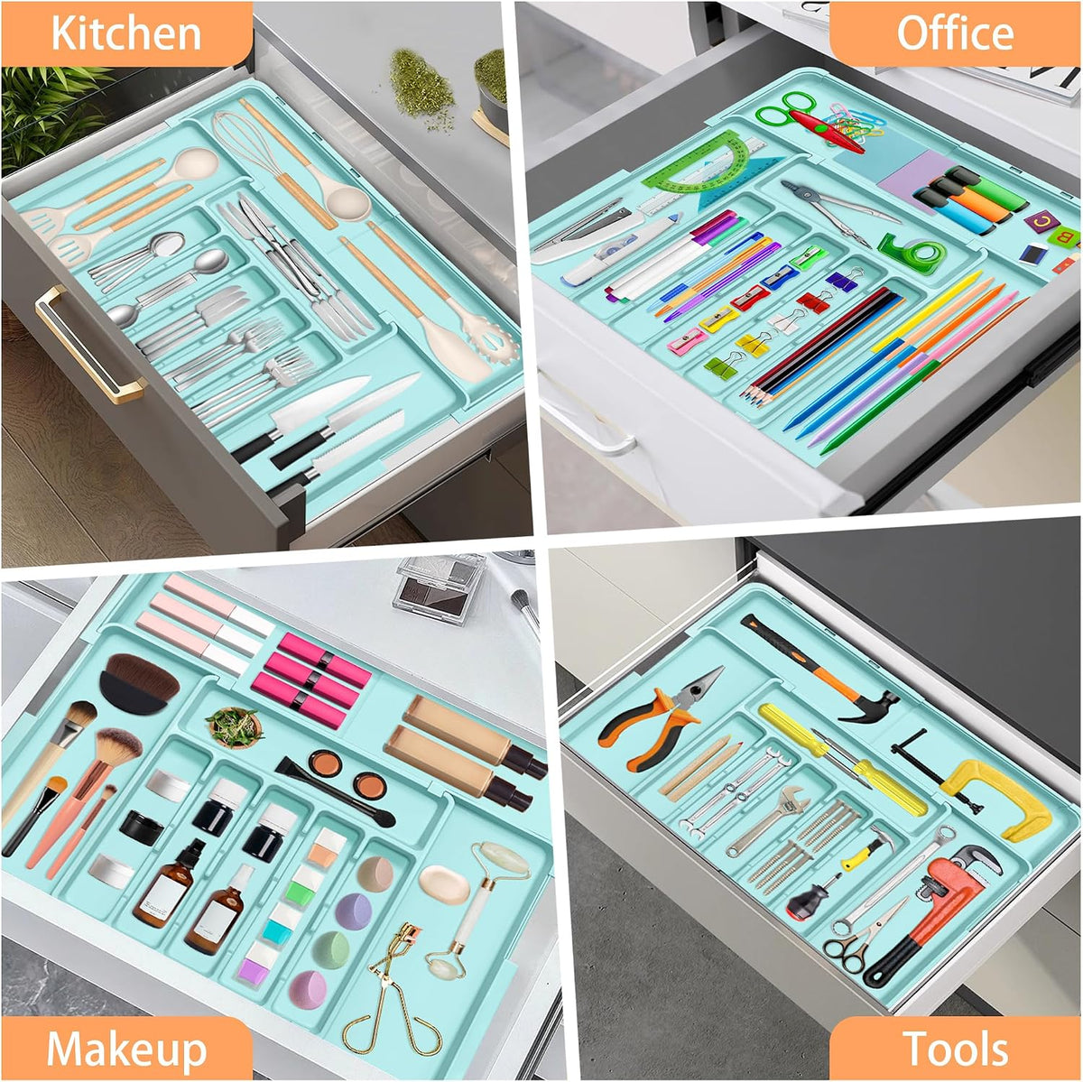Silverware Organizer Expandable Kitchen Utensil Drawer Organizer Large BPA Free Adjustable Cutlery Silverware Tray for Spoons Forks Knives Storage Divider for Kitchen Flatware 6-9 Slots Black
