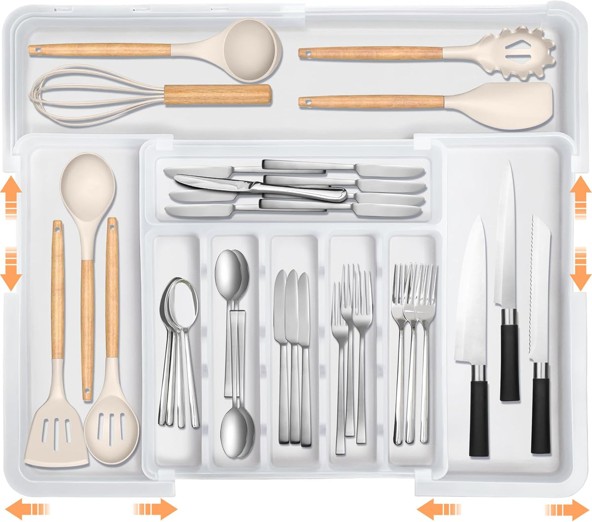 Silverware Organizer Expandable Kitchen Utensil Drawer Organizer Large BPA Free Adjustable Cutlery Silverware Tray for Spoons Forks Knives Storage Divider for Kitchen Flatware 6-9 Slots Black