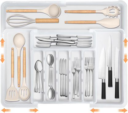 Silverware Organizer Expandable Kitchen Utensil Drawer Organizer Large BPA Free Adjustable Cutlery Silverware Tray for Spoons Forks Knives Storage Divider for Kitchen Flatware 6-9 Slots Black