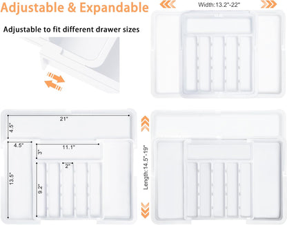 Silverware Organizer Expandable Kitchen Utensil Drawer Organizer Large BPA Free Adjustable Cutlery Silverware Tray for Spoons Forks Knives Storage Divider for Kitchen Flatware 6-9 Slots Black
