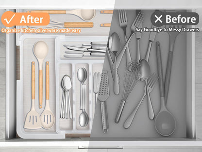 Silverware Organizer Expandable Kitchen Utensil Drawer Organizer Large BPA Free Adjustable Cutlery Silverware Tray for Spoons Forks Knives Storage Divider for Kitchen Flatware 6-9 Slots Black