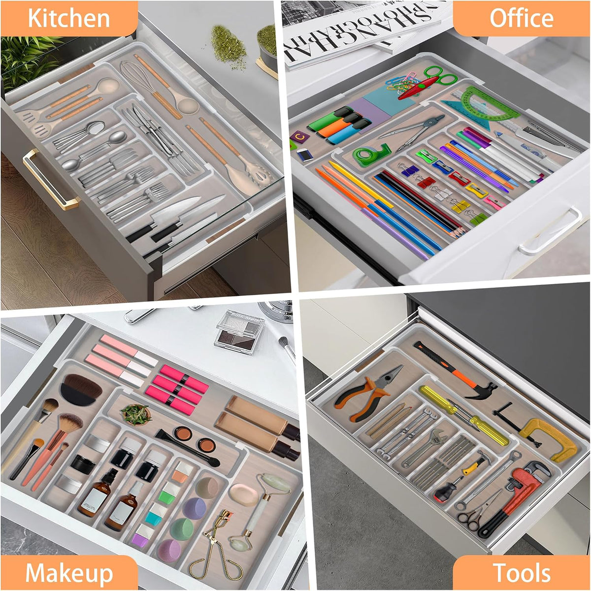 Silverware Organizer Expandable Kitchen Utensil Drawer Organizer Large BPA Free Adjustable Cutlery Silverware Tray for Spoons Forks Knives Storage Divider for Kitchen Flatware 6-9 Slots Black