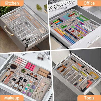 Silverware Organizer Expandable Kitchen Utensil Drawer Organizer Large BPA Free Adjustable Cutlery Silverware Tray for Spoons Forks Knives Storage Divider for Kitchen Flatware 6-9 Slots Black