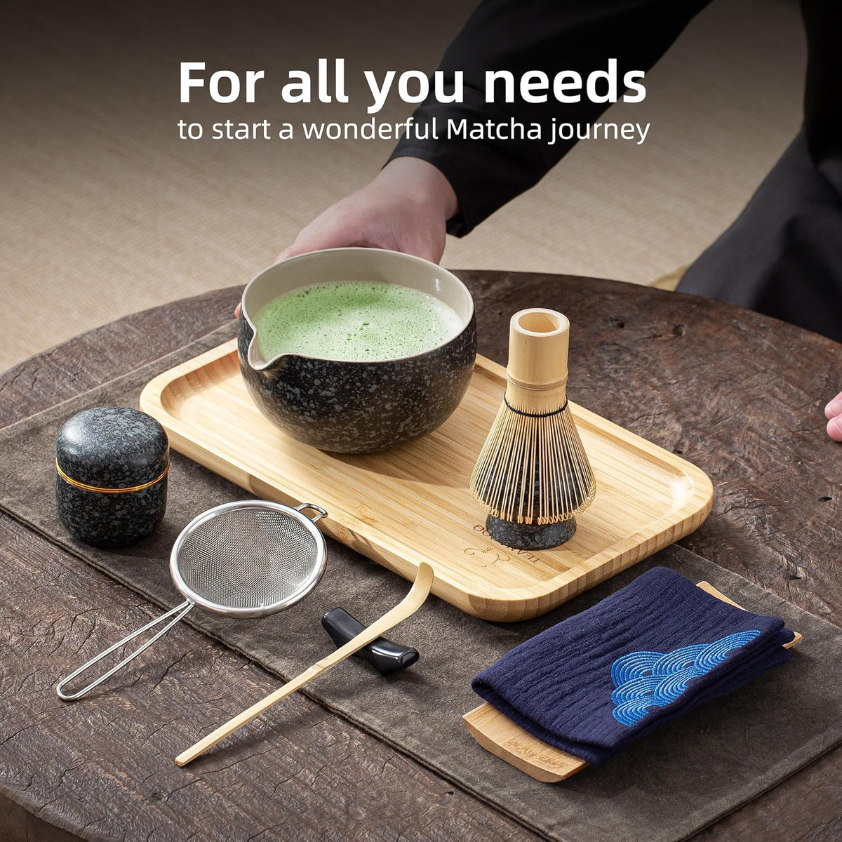 Matcha Whisk Set Black, Matcha Set,Matcha Kit for Ceremony,Tradition Tea Set for Making Breakfast/Latte,Matcha Whisk Set with Bowl(Chawan)/Whisk and Holder,Gift for Family/Friend