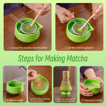 Matcha Whisk Set Black, Matcha Set,Matcha Kit for Ceremony,Tradition Tea Set for Making Breakfast/Latte,Matcha Whisk Set with Bowl(Chawan)/Whisk and Holder,Gift for Family/Friend