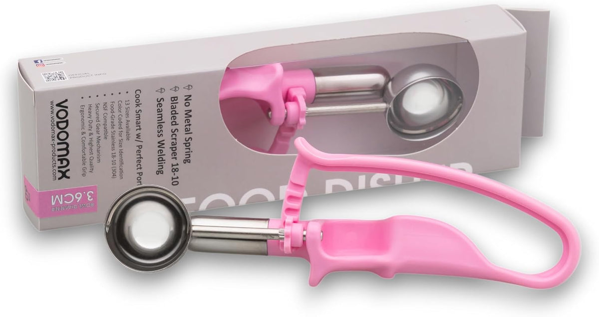 Size 60 PINK (0.53 oz.) VODOMAX Professional Food Disher, Falafel Scoop, Stainless 18-10, #60 Cookie Scoop, Fruit Scooper, Gelato Scoop, Ice Cream Scooper, Ice Cream Topping, Home Use Baking Essential