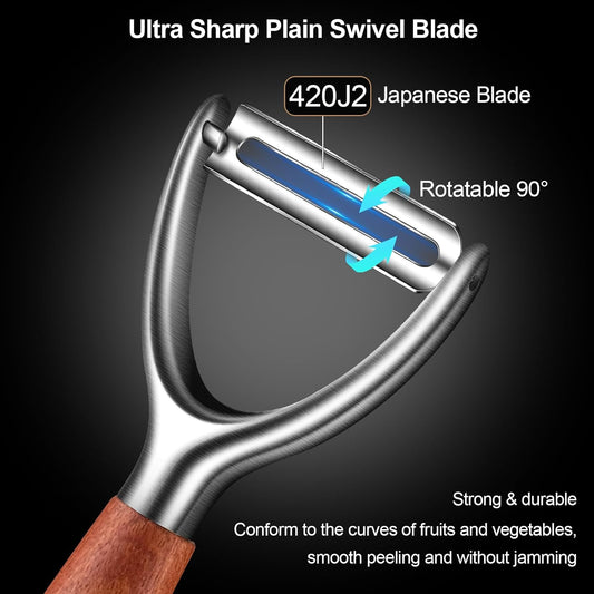 Premium Vegetable Peeler Stainless Steel, Ultra Sharp Potato Peelers | Swivel 420J2 Blade, Ergonomic Wood Handle, Premium Veggie Fruit Peeler for Kitchen, Apple Carrot Cucumber Y Shaped Peeler