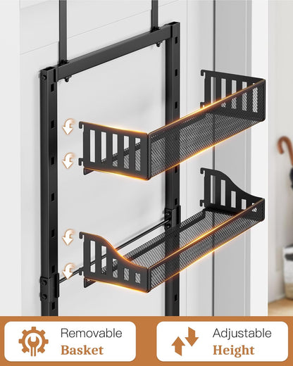 Over the Door Pantry Organizer 8-Tier, Large Metal Door Spice Rack with Adjustable Basket, 2 in 1 Wall Mount or Hanging Heavy-Duty Pantry Door Storage Shelf for Kitchen and Bathroom, White