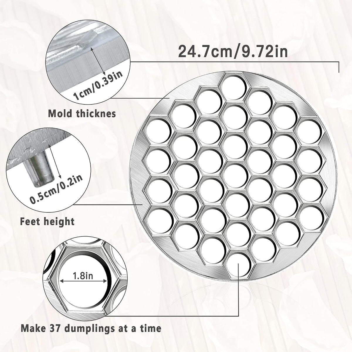 Ravioli Dumpling Mold, Food Grade Safe Dumplings Maker, Russian Pelmeni Maker with 37 Holes Double, Pastry Raviolis Wheel Cutter and Roller Pin for Making Dumplings Ravioli