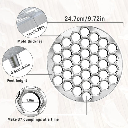 Ravioli Dumpling Mold, Food Grade Safe Dumplings Maker, Russian Pelmeni Maker with 37 Holes Double, Pastry Raviolis Wheel Cutter and Roller Pin for Making Dumplings Ravioli