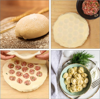 Ravioli Dumpling Mold, Food Grade Safe Dumplings Maker, Russian Pelmeni Maker with 37 Holes Double, Pastry Raviolis Wheel Cutter and Roller Pin for Making Dumplings Ravioli