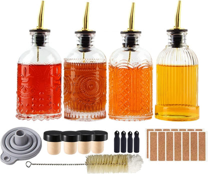 Syrup Dispenser Bottles Set, 4 Pack 7 OZ Bottles With Metal Pour Spout and Labels for Syrups, SC055 (4 Pack)