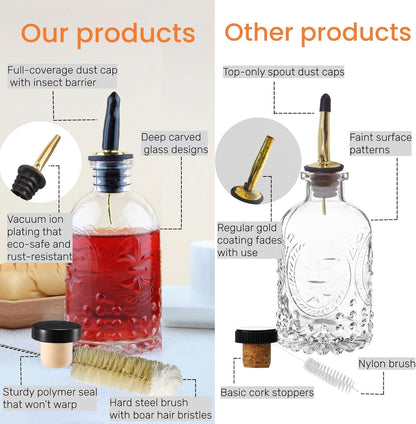 Syrup Dispenser Bottles Set, 4 Pack 7 OZ Bottles With Metal Pour Spout and Labels for Syrups, SC055 (4 Pack)