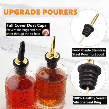 Syrup Dispenser Bottles Set, 4 Pack 7 OZ Bottles With Metal Pour Spout and Labels for Syrups, SC055 (4 Pack)