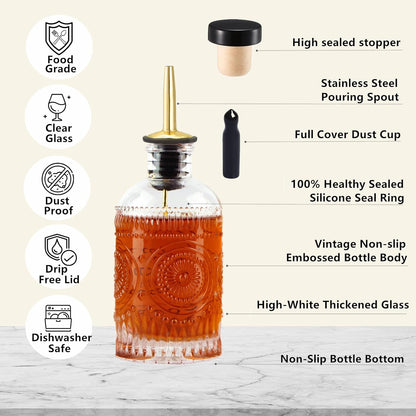 Syrup Dispenser Bottles Set, 4 Pack 7 OZ Bottles With Metal Pour Spout and Labels for Syrups, SC055 (4 Pack)