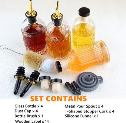 Syrup Dispenser Bottles Set, 4 Pack 7 OZ Bottles With Metal Pour Spout and Labels for Syrups, SC055 (4 Pack)