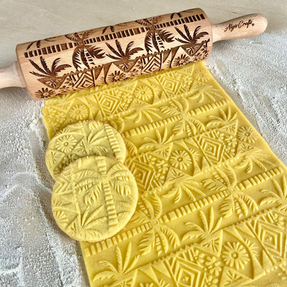 FLORAL WREATH Embossing Rolling Pin with Flowers Pattern. Dough and Clay Roller for Embossed Cookies and Pottery. Cookie and Ceramic Stamp. Backing Gifts for Women