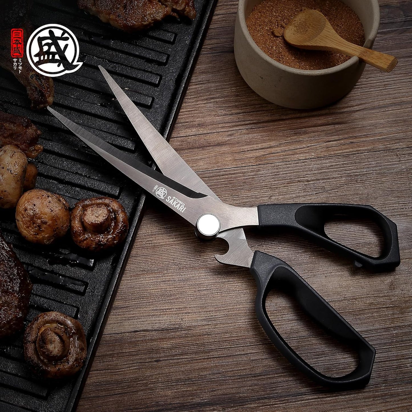 Kitchen Shears, Titanium Plated, 3CR13MOV Steel | Micro-Serrated Stable Cutting, Non-Slip PP/TBR Ergonomic Handle, Built-In Bottle Opener Joint, Meat Veg Herb Versatile