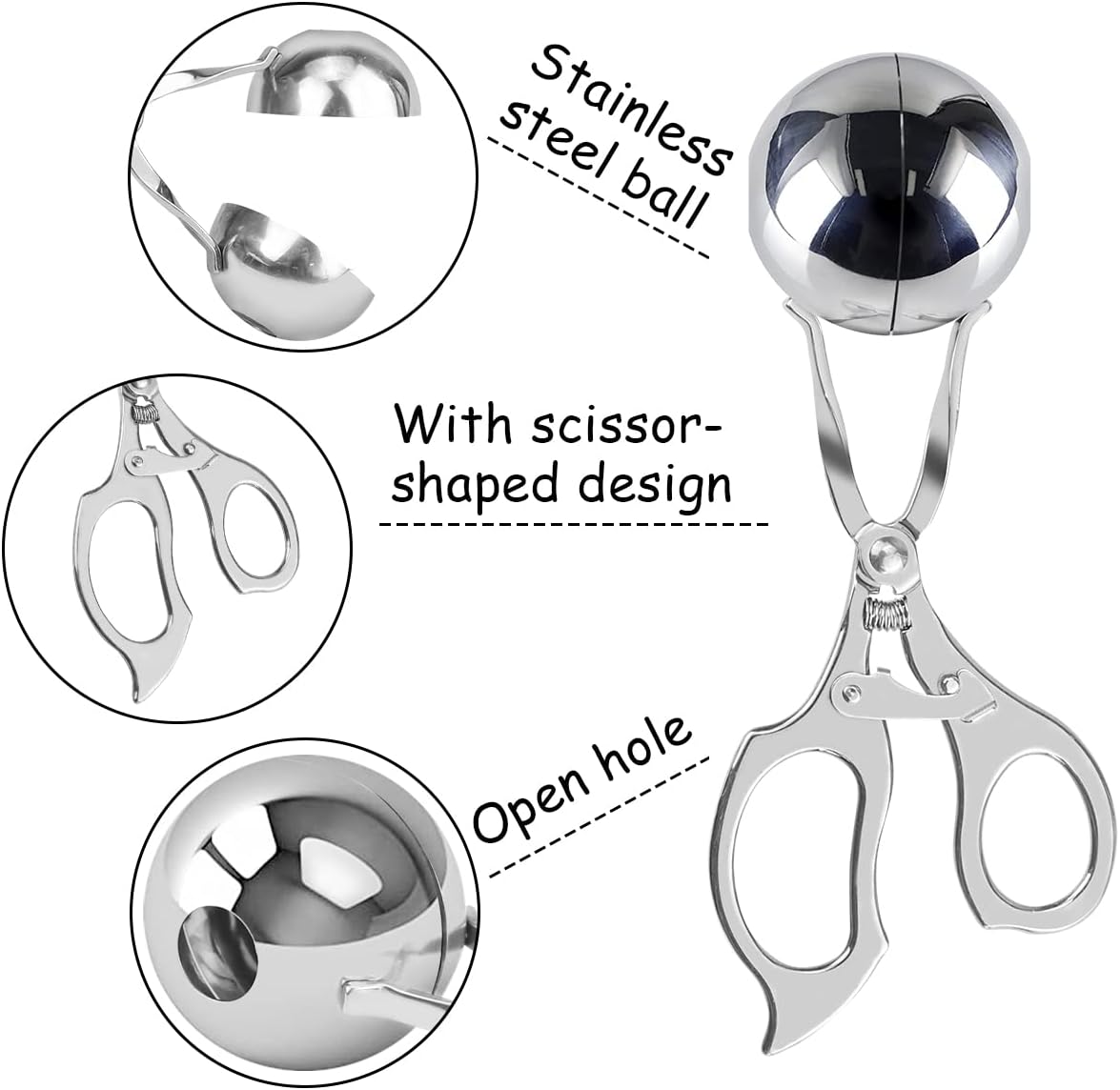 DOERDO Meat Ballers Non Stick Stainless Steel Ice Cream Scoop Rice Ball Meatball Maker Kitchen Tools, 3.5CM