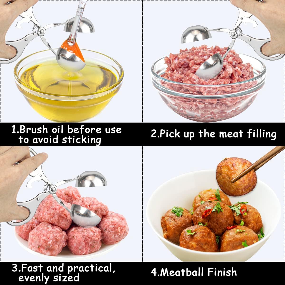 DOERDO Meat Ballers Non Stick Stainless Steel Ice Cream Scoop Rice Ball Meatball Maker Kitchen Tools, 3.5CM