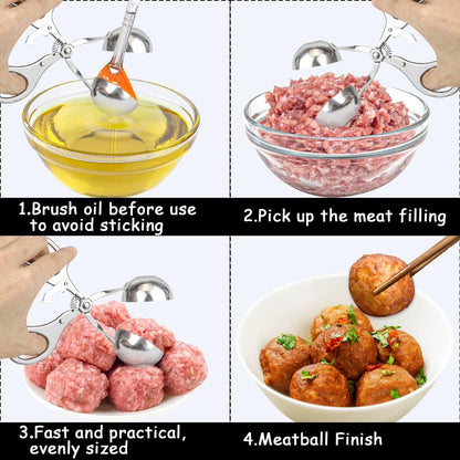 DOERDO Meat Ballers Non Stick Stainless Steel Ice Cream Scoop Rice Ball Meatball Maker Kitchen Tools, 3.5CM