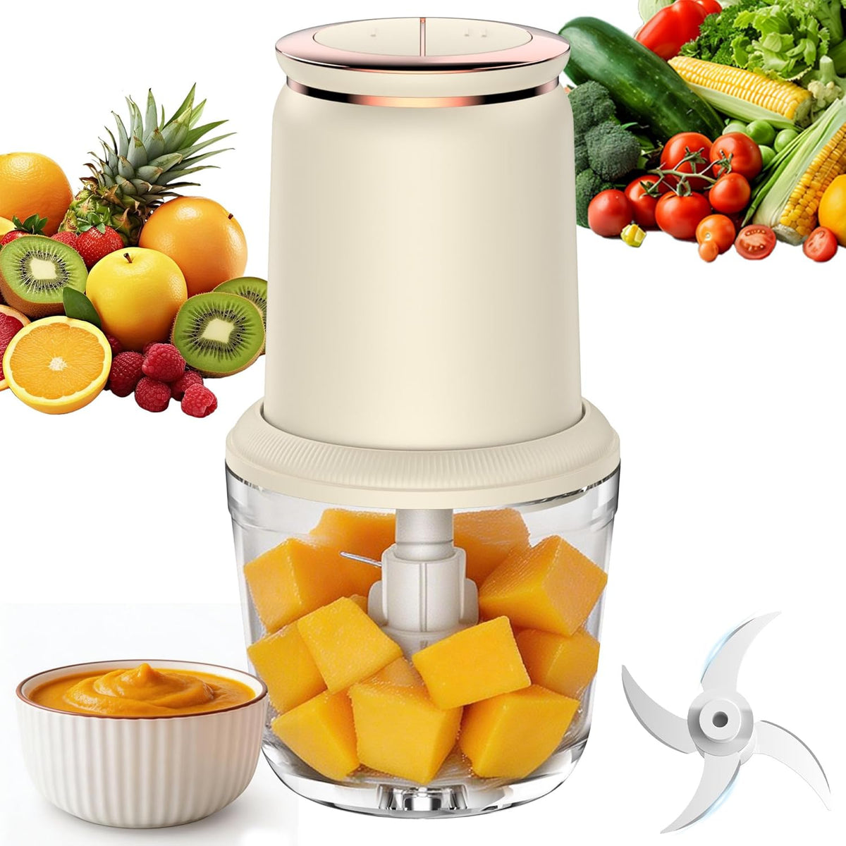 Glass Baby Food Maker，Mini Baby Food Blender and Puree Processor 20oz | 300W Small Baby Food Processor for Fruit Vegetable Meat,Quick Soft Food Prep，Chopping, Dicing, Mixing and Puree