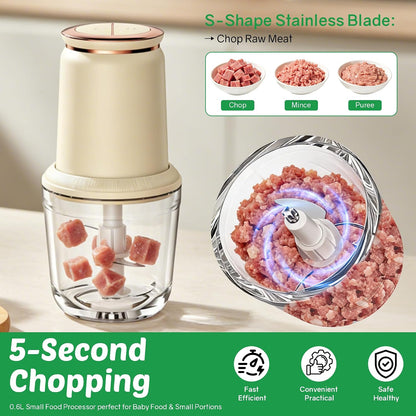 Glass Baby Food Maker，Mini Baby Food Blender and Puree Processor 20oz | 300W Small Baby Food Processor for Fruit Vegetable Meat,Quick Soft Food Prep，Chopping, Dicing, Mixing and Puree