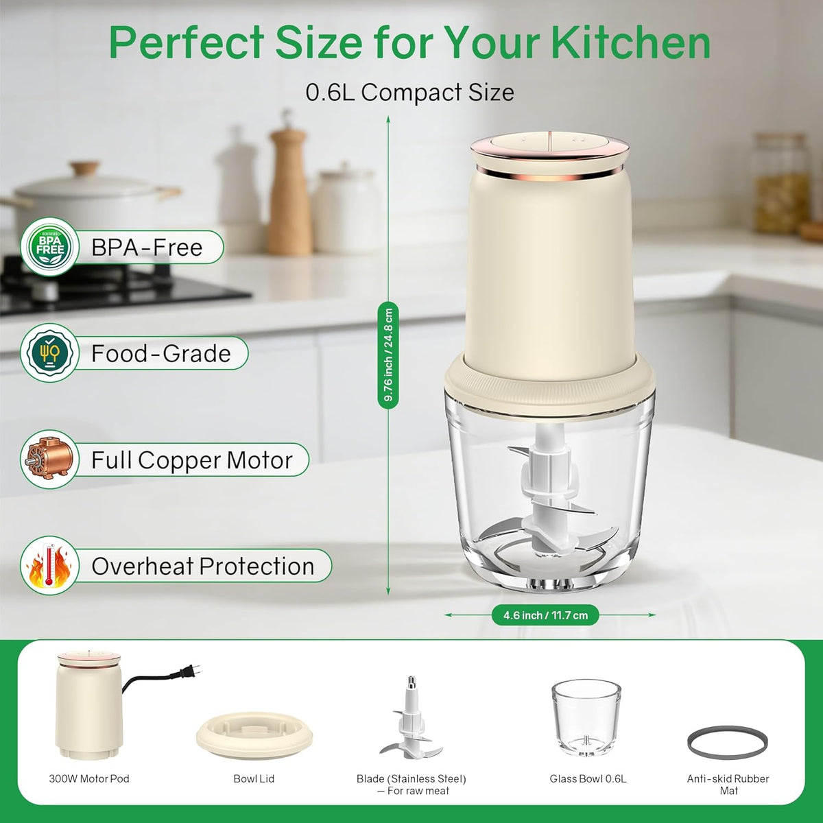 Glass Baby Food Maker，Mini Baby Food Blender and Puree Processor 20oz | 300W Small Baby Food Processor for Fruit Vegetable Meat,Quick Soft Food Prep，Chopping, Dicing, Mixing and Puree