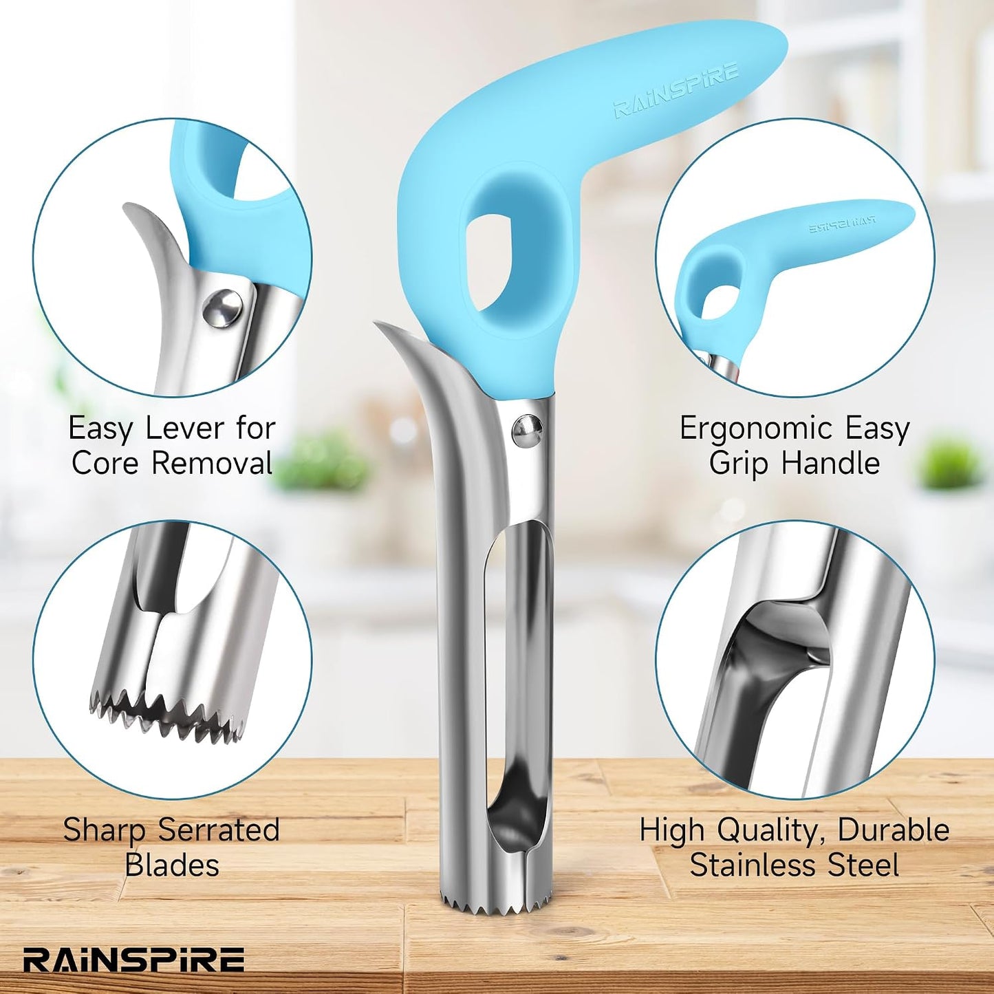 Upgraded Handle Premium Apple Corer Tool, Ultra Sharp, 304 Stainless Steel, Dishwasher Safe, Serrated Blades for Easy Coring, Black