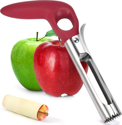 Upgraded Handle Premium Apple Corer Tool, Ultra Sharp, 304 Stainless Steel, Dishwasher Safe, Serrated Blades for Easy Coring, Black
