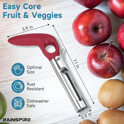 Upgraded Handle Premium Apple Corer Tool, Ultra Sharp, 304 Stainless Steel, Dishwasher Safe, Serrated Blades for Easy Coring, Black