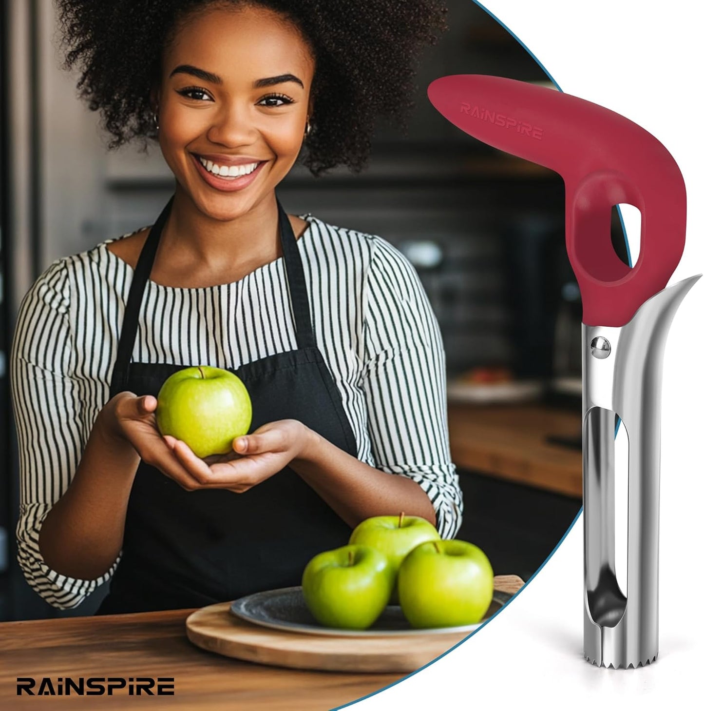 Upgraded Handle Premium Apple Corer Tool, Ultra Sharp, 304 Stainless Steel, Dishwasher Safe, Serrated Blades for Easy Coring, Black