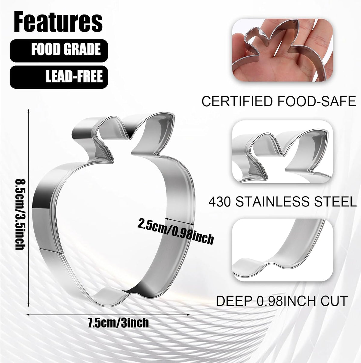 3.5 Inch Apple Cookie Cutter, Fruit Cookie Cutters, Stainless Steel