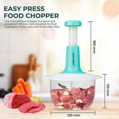 Manual Food Processor, Vegetable Chopper, Hand Press- Multipurpose– 2L Capacity | Effortless Food Prep for Fruits, Veggies, Herbs, Nuts, Onions, Salad & Dressings, Salsa, Guacamole and Many More!