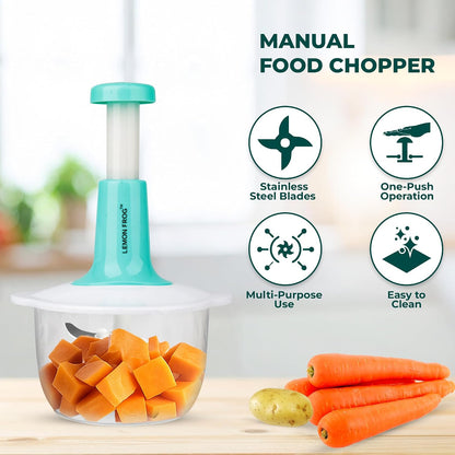 Manual Food Processor, Vegetable Chopper, Hand Press- Multipurpose– 2L Capacity | Effortless Food Prep for Fruits, Veggies, Herbs, Nuts, Onions, Salad & Dressings, Salsa, Guacamole and Many More!