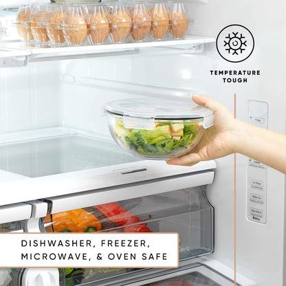 Kitchen Mixing Bowls. 5pc Glass Bowls with Lids Set – Neat Nesting Bowls. Large Mixing Bowl Set incl Batter Bowl, Cooking Bowls, Storage Bowls with Lids and Big Salad Bowl with BPA-Free Lids
