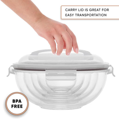 Kitchen Mixing Bowls. 5pc Glass Bowls with Lids Set – Neat Nesting Bowls. Large Mixing Bowl Set incl Batter Bowl, Cooking Bowls, Storage Bowls with Lids and Big Salad Bowl with BPA-Free Lids