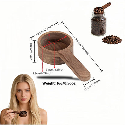 Walnut Wood Coffee Scoop & Measuring Spoon - 1 Tablespoon (15ml) for Ground Coffee, Tea, Spices, Protein Powder - Non-Scratch Kitchen Utensil, Reusable Stirring Spoon, Travel-Friendly Cooking Tool
