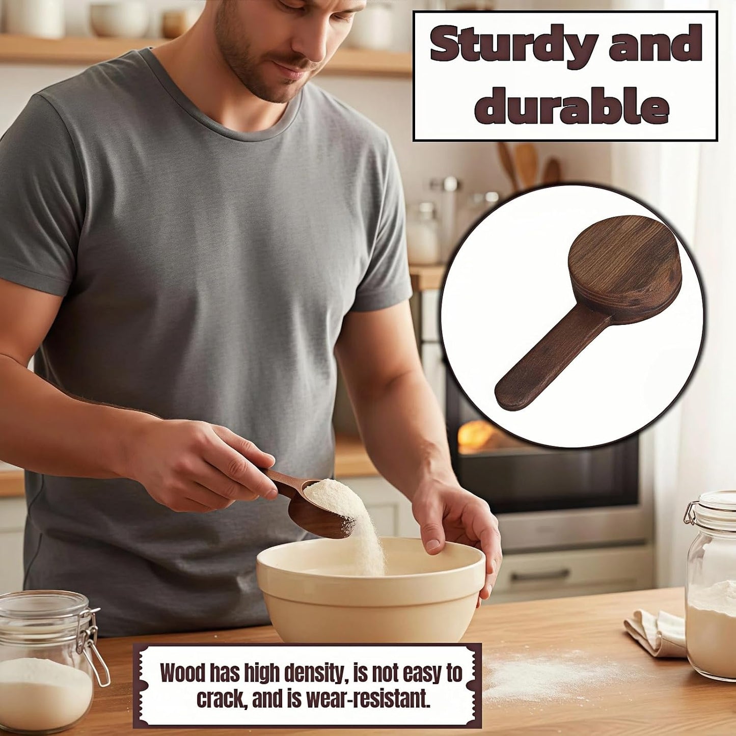 Walnut Wood Coffee Scoop & Measuring Spoon - 1 Tablespoon (15ml) for Ground Coffee, Tea, Spices, Protein Powder - Non-Scratch Kitchen Utensil, Reusable Stirring Spoon, Travel-Friendly Cooking Tool