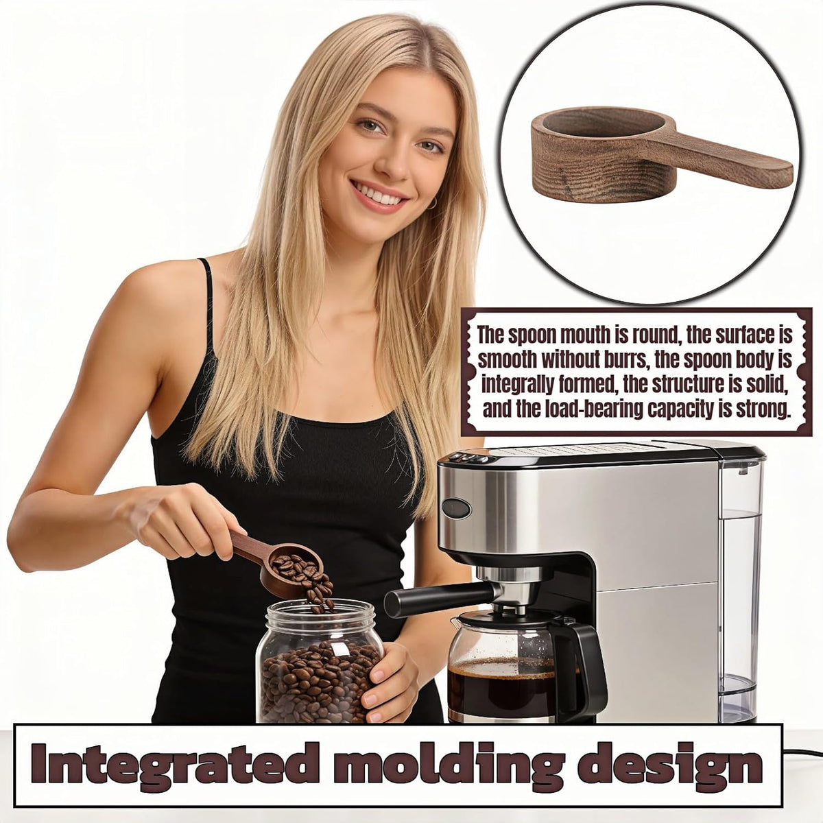 Walnut Wood Coffee Scoop & Measuring Spoon - 1 Tablespoon (15ml) for Ground Coffee, Tea, Spices, Protein Powder - Non-Scratch Kitchen Utensil, Reusable Stirring Spoon, Travel-Friendly Cooking Tool