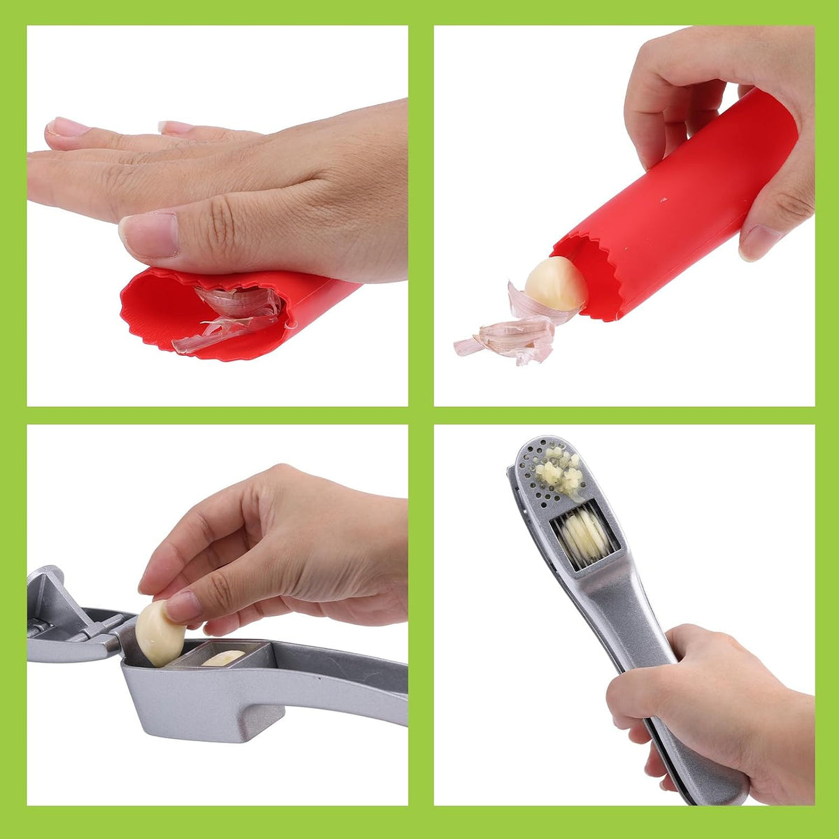 2 in 1 Garlic Press and Slicer with Built-In Cleaner and Silicone Peeler