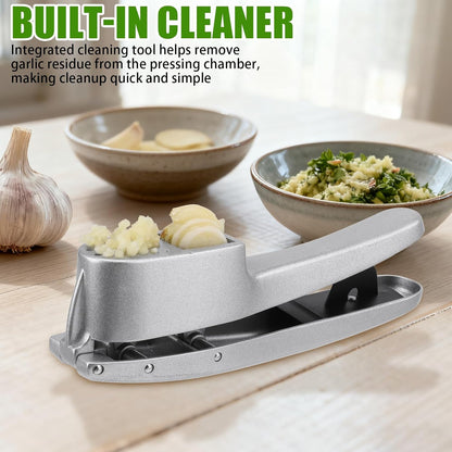 2 in 1 Garlic Press and Slicer with Built-In Cleaner and Silicone Peeler