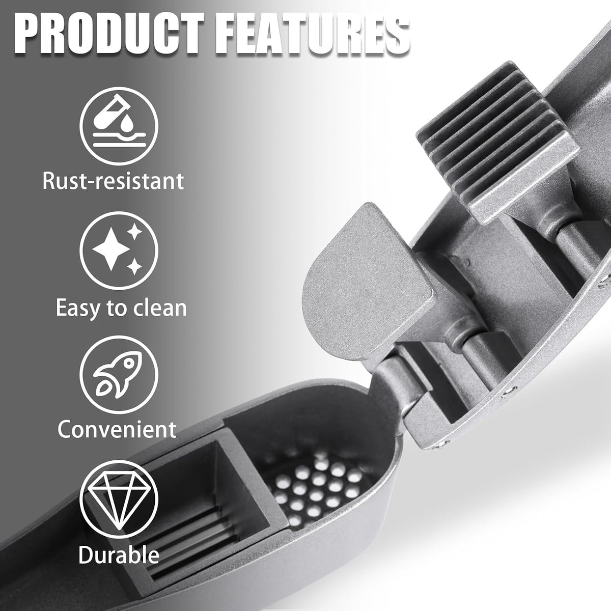 2 in 1 Garlic Press and Slicer with Built-In Cleaner and Silicone Peeler